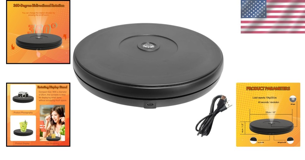 Electric Rotating Turntable, Black, 10" Diameter, 20 Lb Load