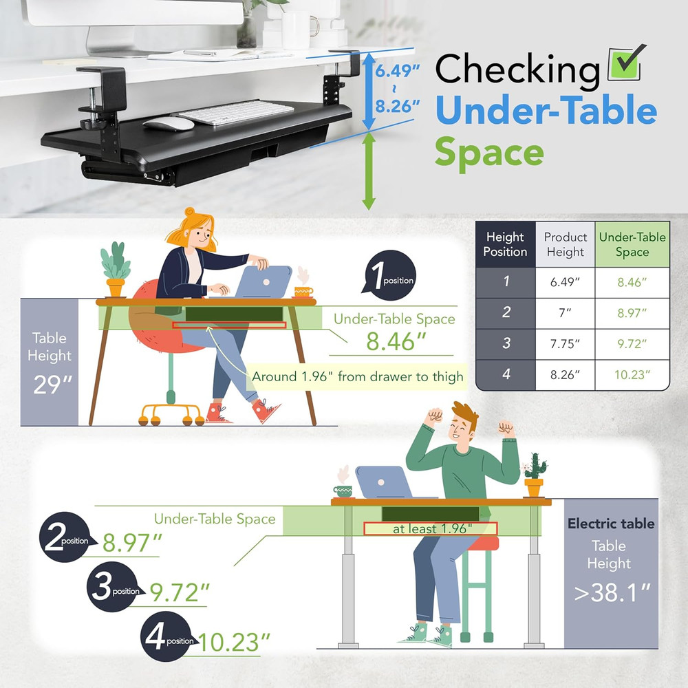 Adjustable Keyboard Tray with Drawer - Under Desk Pull Out Organizer 27.5