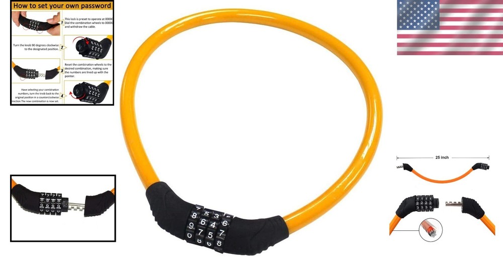 Durable 4-Digit Resettable Bike Lock - Lightweight, Scratch-Proof Security Cable