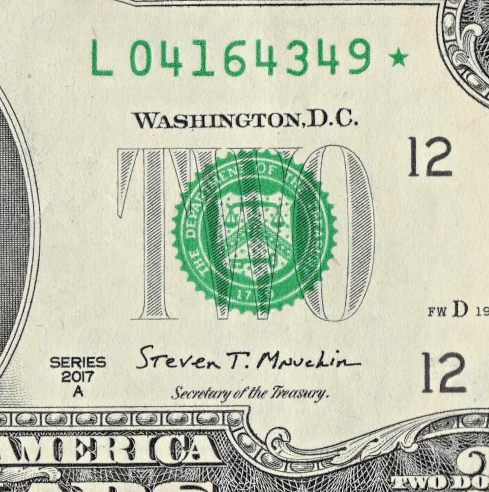 2017A $2 Dollar w/Solid Star & w/partial filled Star Errors L04164349* San Fran