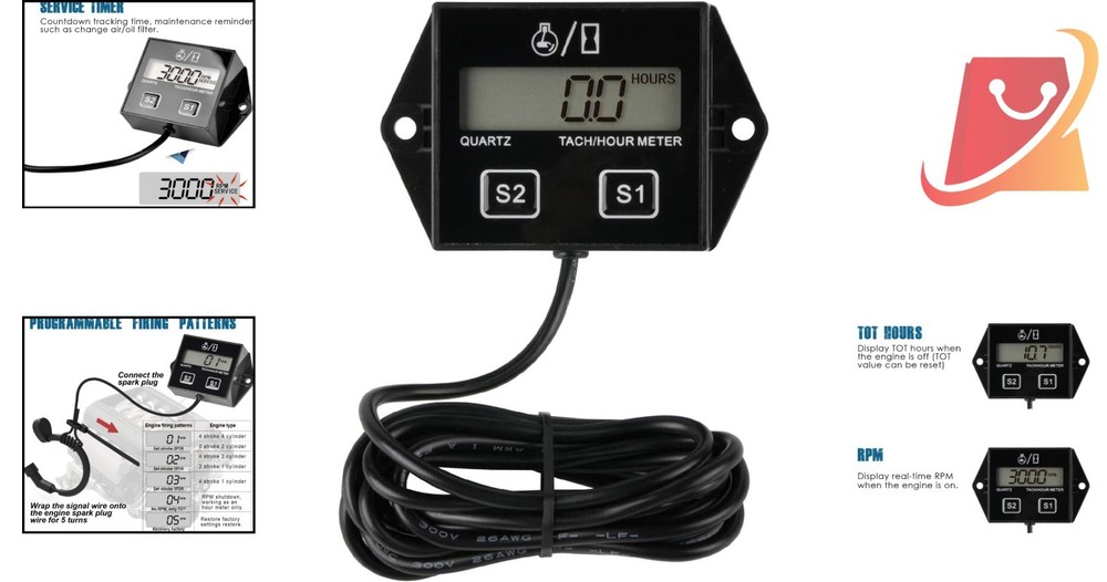 Digital Hour Meter Tachometer Maintenance Reminder Battery Replaceable For La...