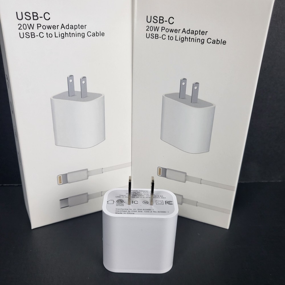 Upgraded iphone 20W Rapid Charge USB-C Wall adapter + C-L Data Cable 1/2/3 meter