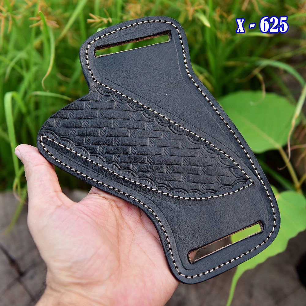 5”Fixed Straight Blade Knife Pancake Authentic Engraved Black Leather Sheath