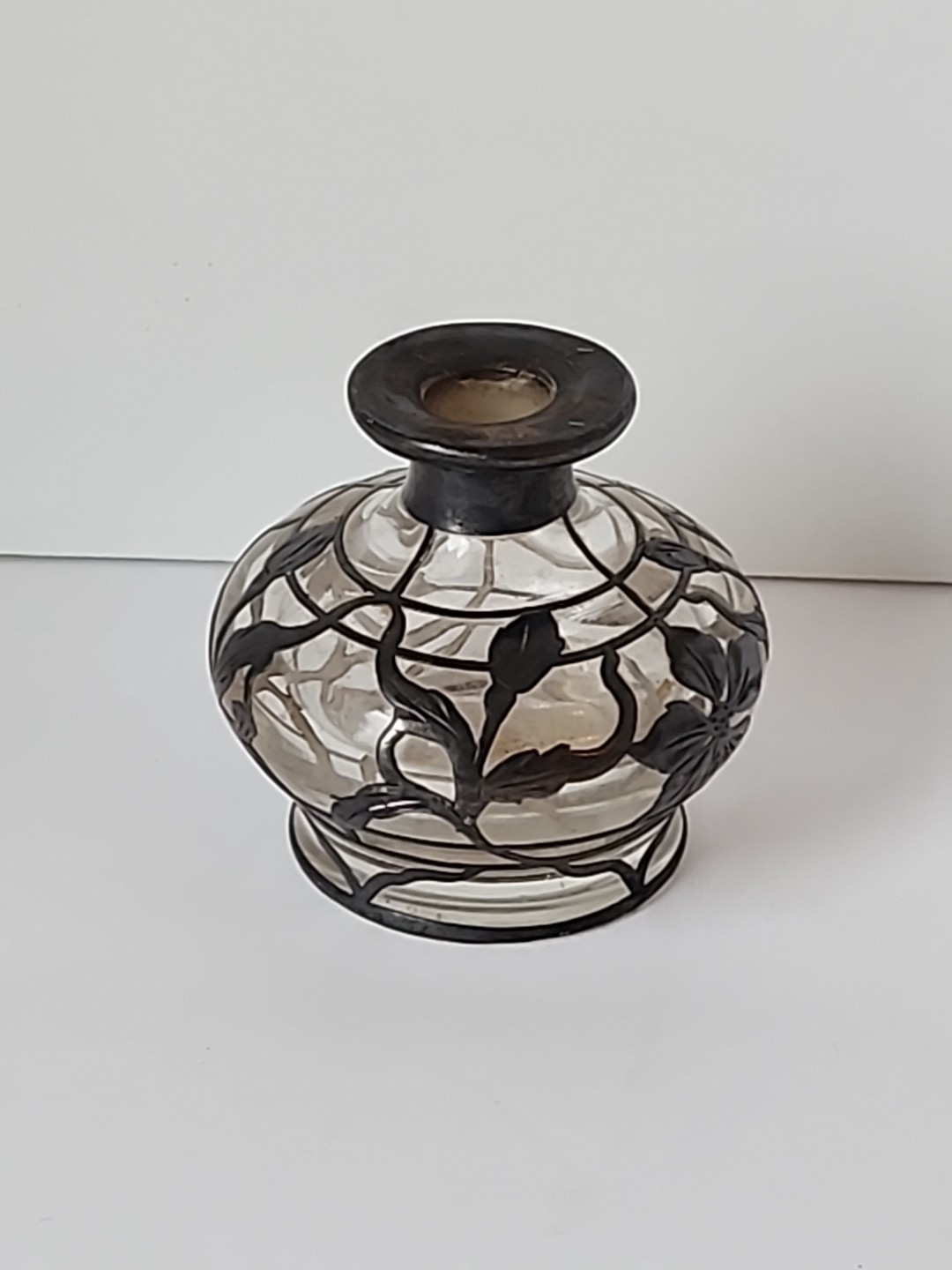 Antique Sterling Silver Overlay Art Nouveau Perfume Bottle No Stopper READ