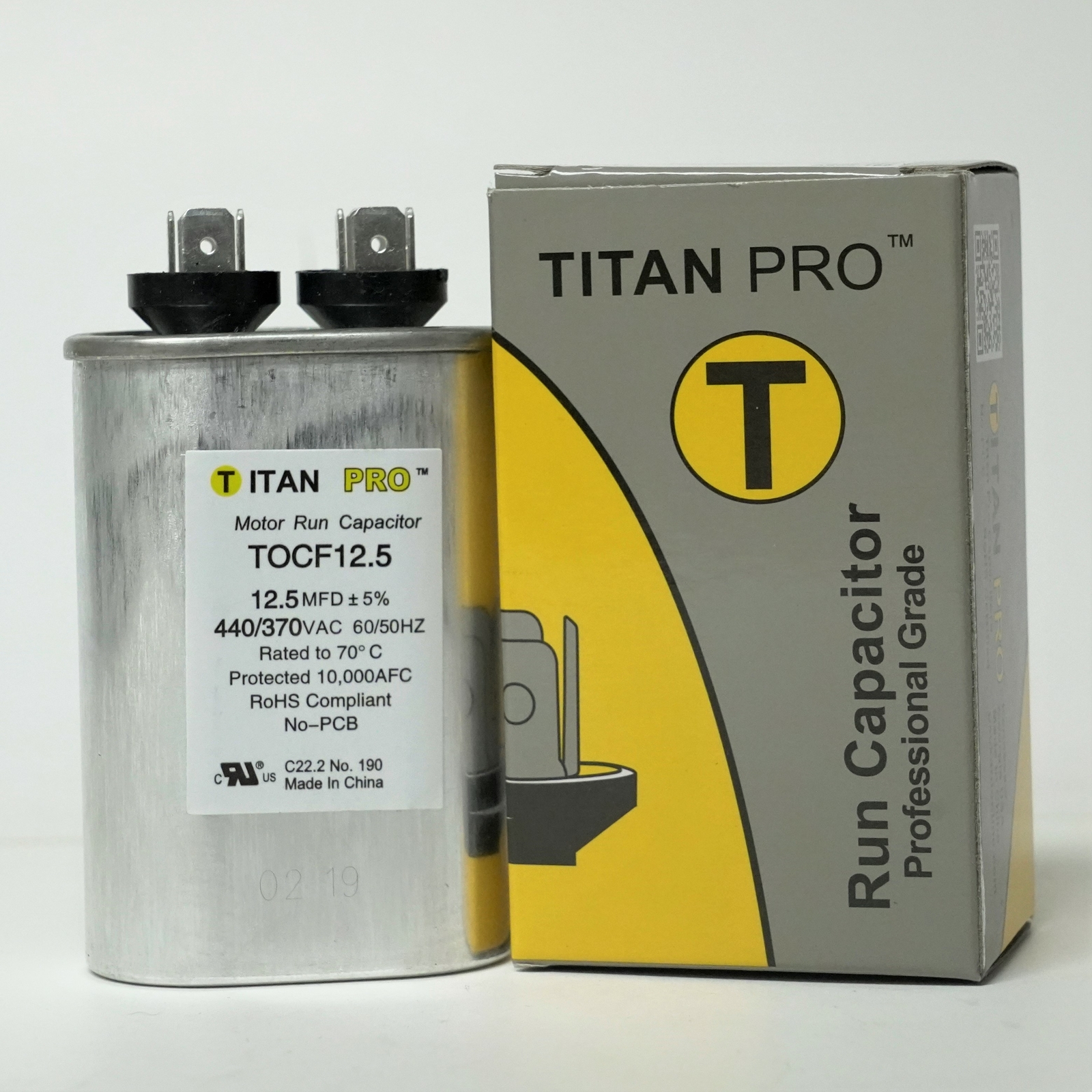 TitanPro TOCF12.5 HVAC Motor Run Oval Capacitor 12.5 MFD/UF 440/370 Volts