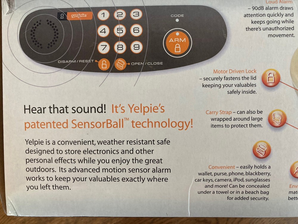 Yelpie Portable Safe For Beach, Camping, Picnic, etc w/ Motion Alarm & Code MINT