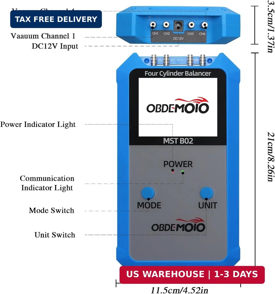 Digital Carburetor Synchronizer Tool with 3.5" LCD Oscilloscope Display, High-Pr