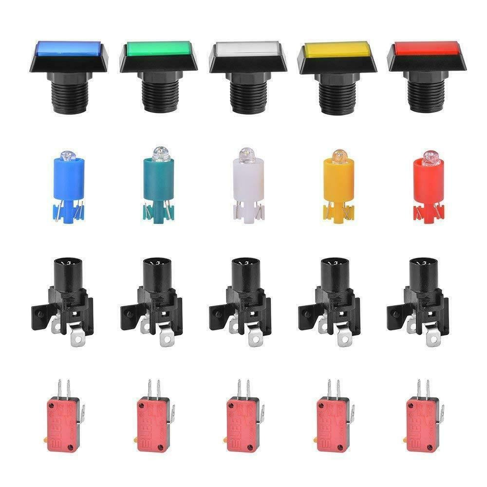 5Pcs Arcade Square Rectangle Buttons LED Push Illumilated w/ Microswitch w