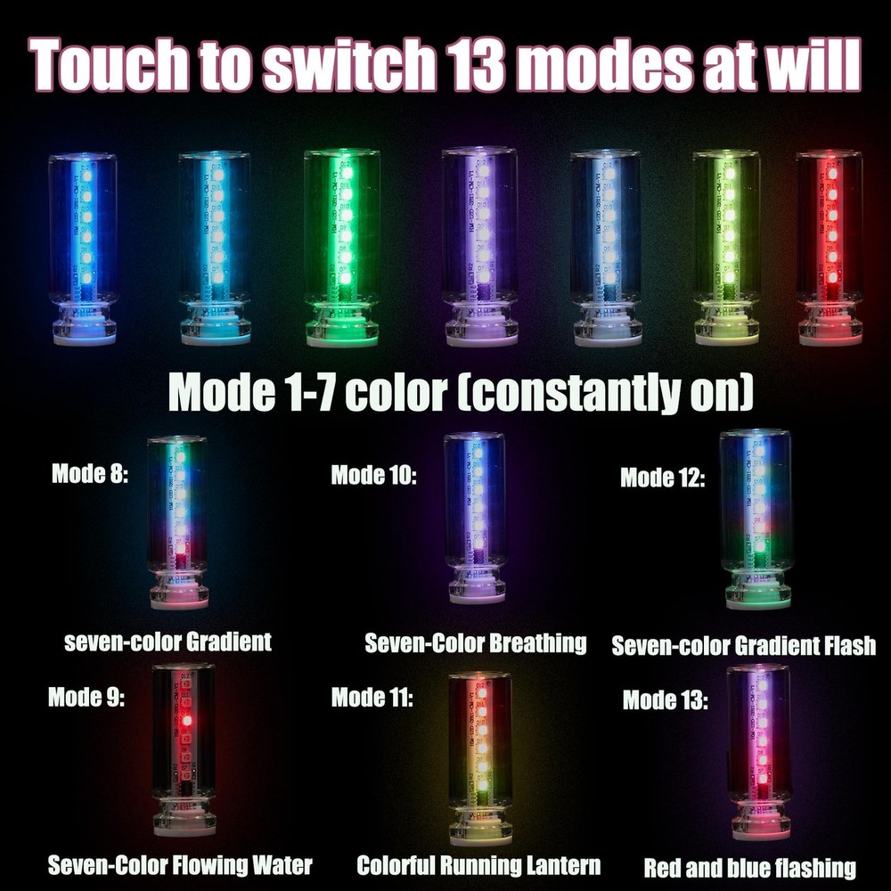 Car USB LED Night Light 13 Modes, Touch Adjustable, Retro Mood Light for Home &