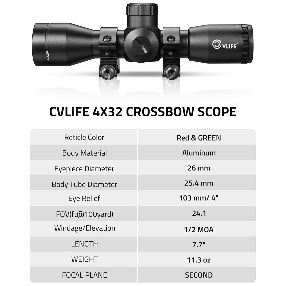 4X32 Compact Crossbow Scope Illuminated Rangefinder Archery Bow Scope with Mount