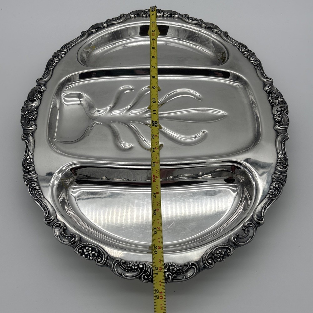 Vintage Silver Plated Baroque By Wallace Three Meat Footed Platter Model 208F