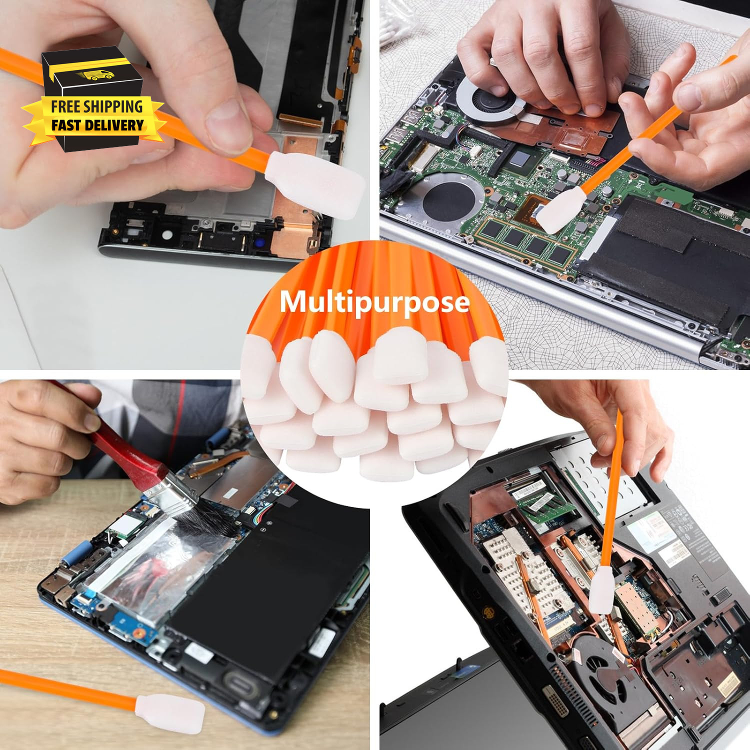 Foam Cleaning Swabs, 5.11" Square Rectangle Cleaning Swab Foam Tips Sponge Stick