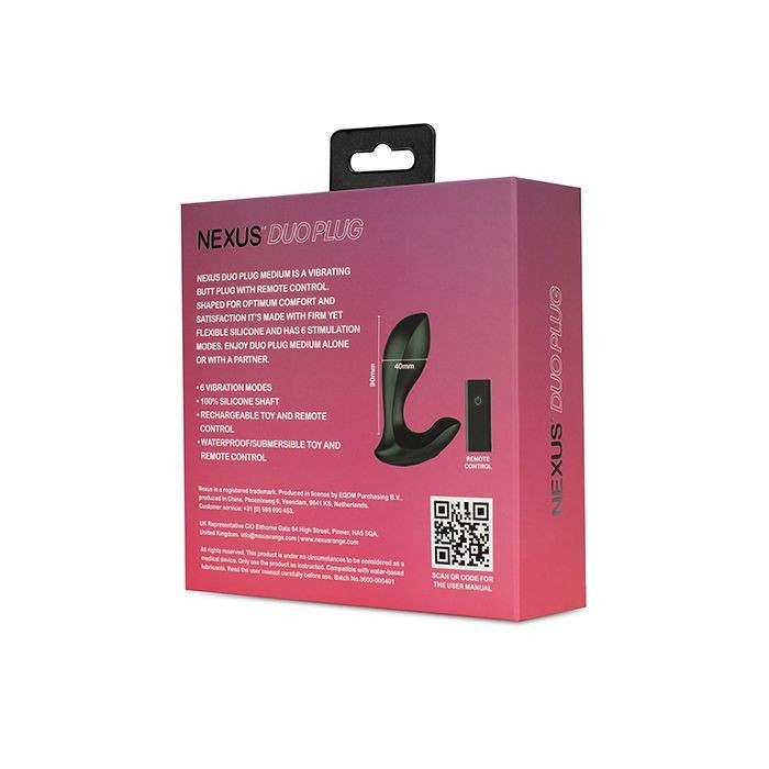 Nexus DUO Plug Medium Vibrating Butt Plug w/Remote Control