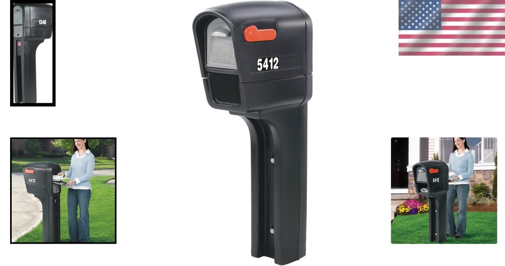 MailMaster Plus Weather-Resistant Mailbox & Post - Large Durable Plastic, Black