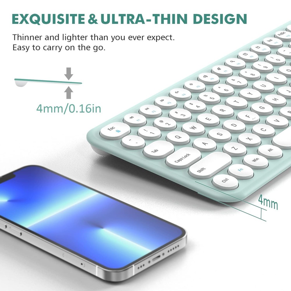 Wireless Keyboard and Mouse, XTREMTEC Compact Full Size Cute Keyboard Retro R...