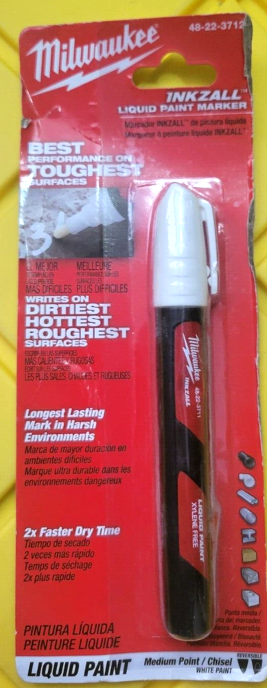 Milwaukee Inkzall White Liquid Paint Marker Reversible Medium Point Chisel Tip