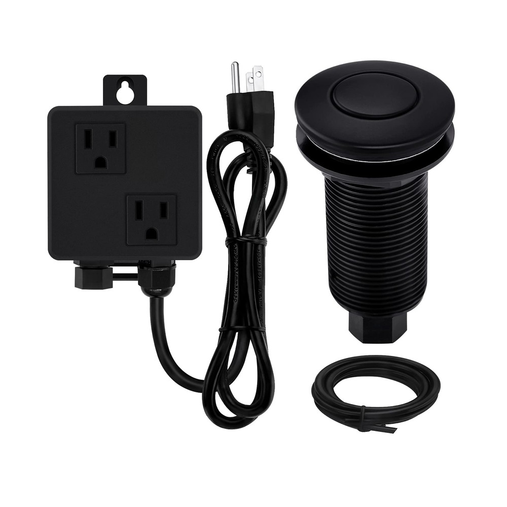 SINKINGDOM Garbage Disposal Air Switch Kit Sink Top with Long Button,Matte Bl...