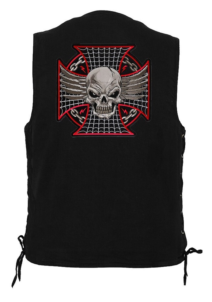 Large Maltese Skull And Cross Embroidered Biker Patch