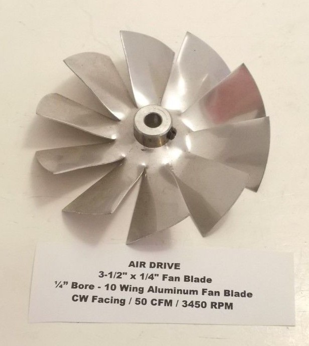 AIR DRIVE 3-1/2" x 1/4" Fan Blade - 10 Wing Aluminum Fan Blade - 1/4" Bore - CW