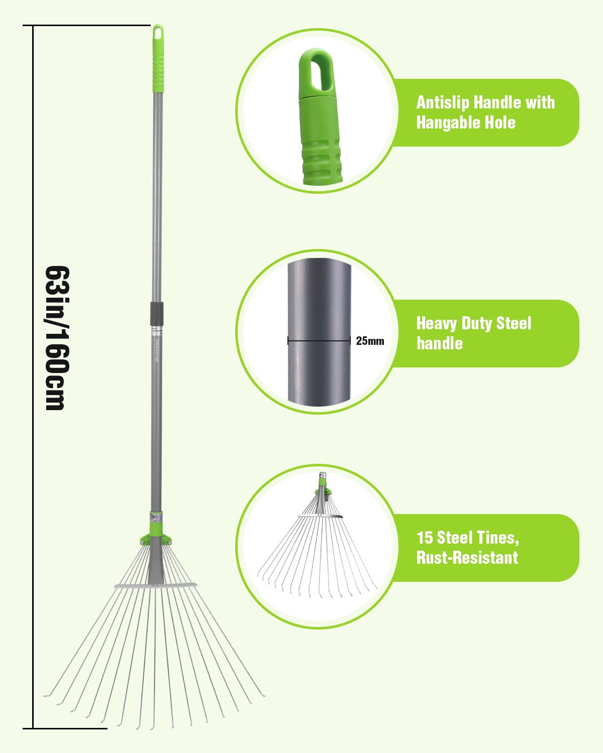 WORKPRO Leaf Rake for Gardening Heavy Duty Metal Rakes Tool for Garden Yard USA