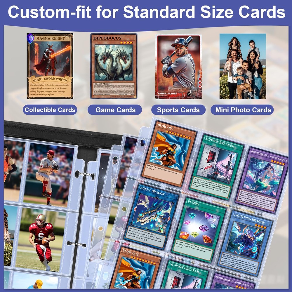 Trading Card Binder, 9 Pocket Card Binder with Sleeves, 50 Pages, 3 Ring Trad...