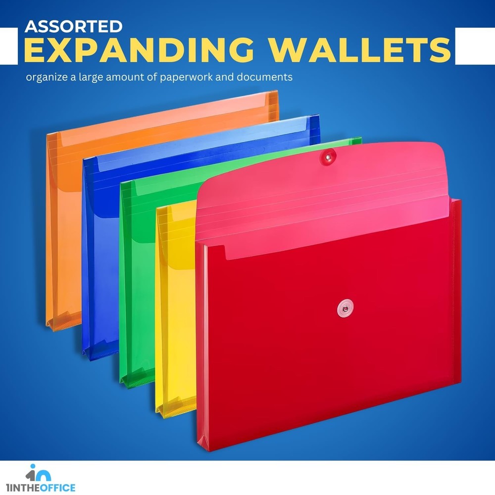 1InTheOffice Poly Envelopes Button & String Closure, Expanding Wallet, Legal ...