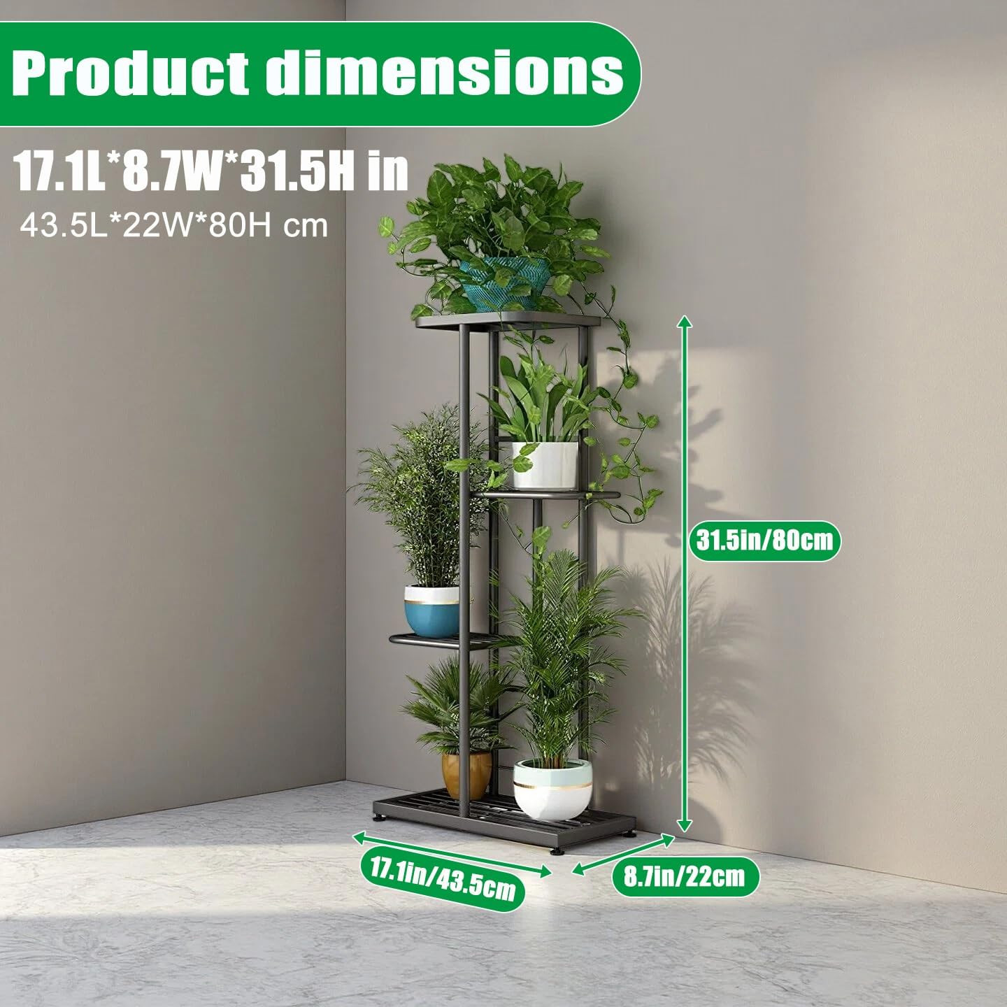 Plant Stand Indoor Outdoor Corner 4 Tier Metal Plant Shelf Patio Plant Rack for