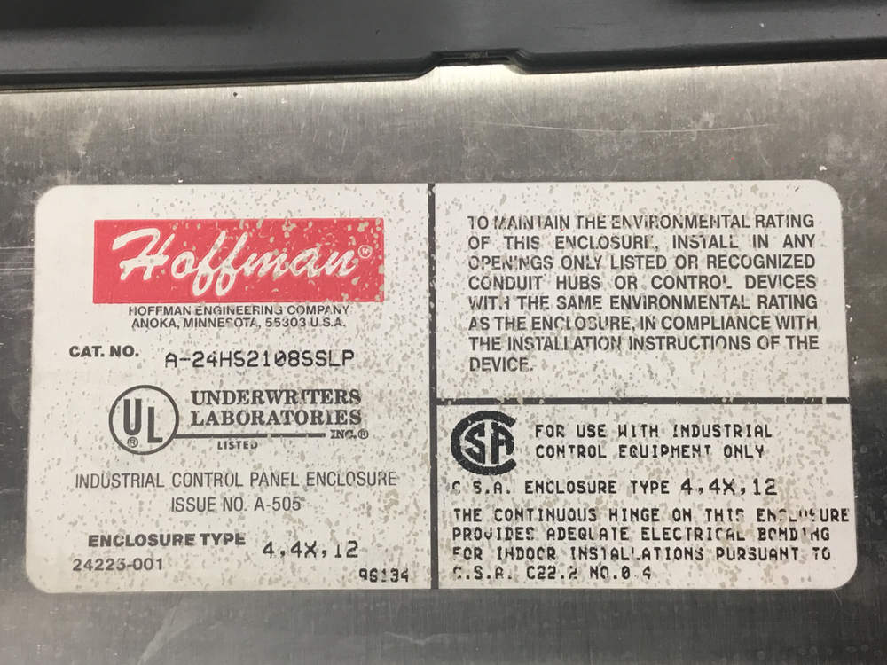Hoffman - Cat. # A-24HS2108SSLP - Stainless Steel Control Panel Enclosure