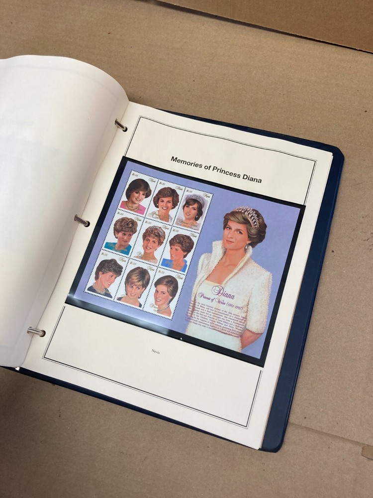 The Princess Diana Collection Stamp Album 3 Ring Binder Including 74 stamps