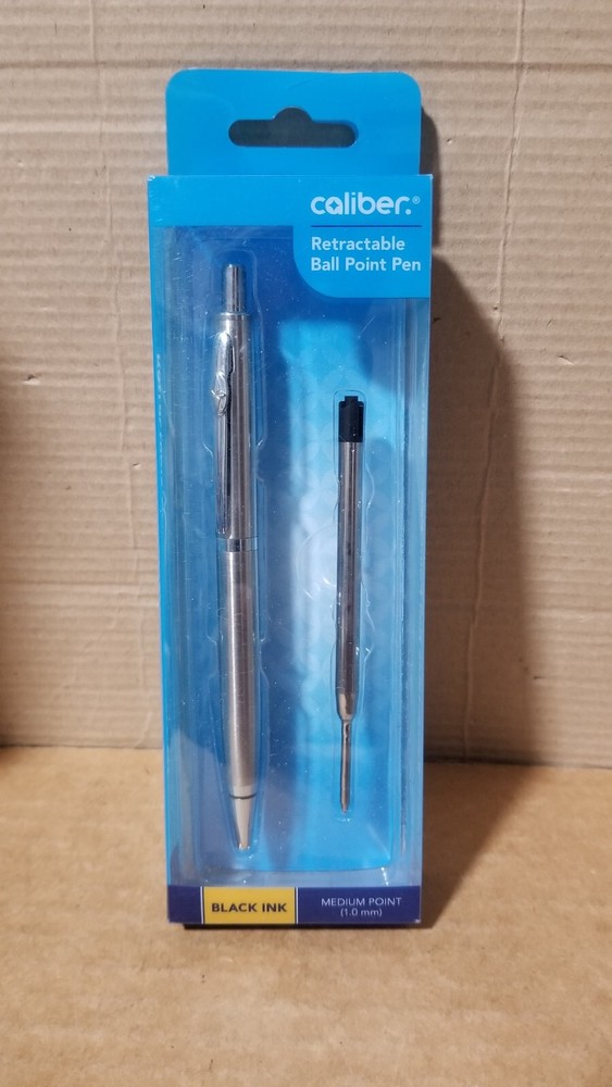 Caliber Retractable Medium Point Black ink BallPoint Pen & Refill, Damaged pack