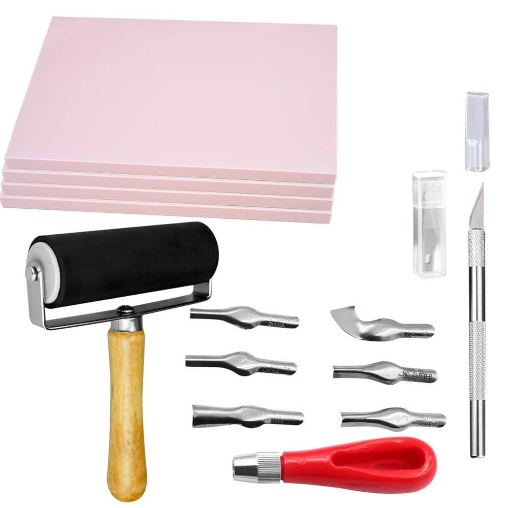 4 Pcs Rubber Carving Linoleum Blocks, Rectangular Rubber Stamp Carving Blocks