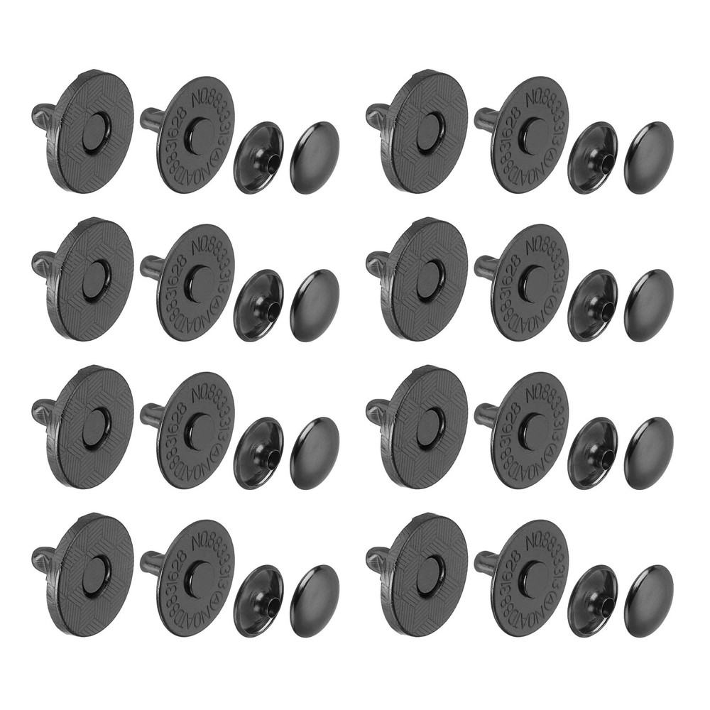 20 Sets 14x2mm Magnetic Round Snaps Button Base Components and Cap Kit, Black