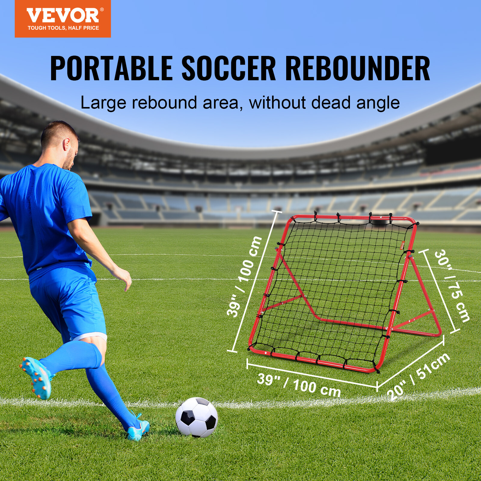 VEVOR 39"x39"Soccer Rebounder Net Kick-Back Portable Football Training Gifts