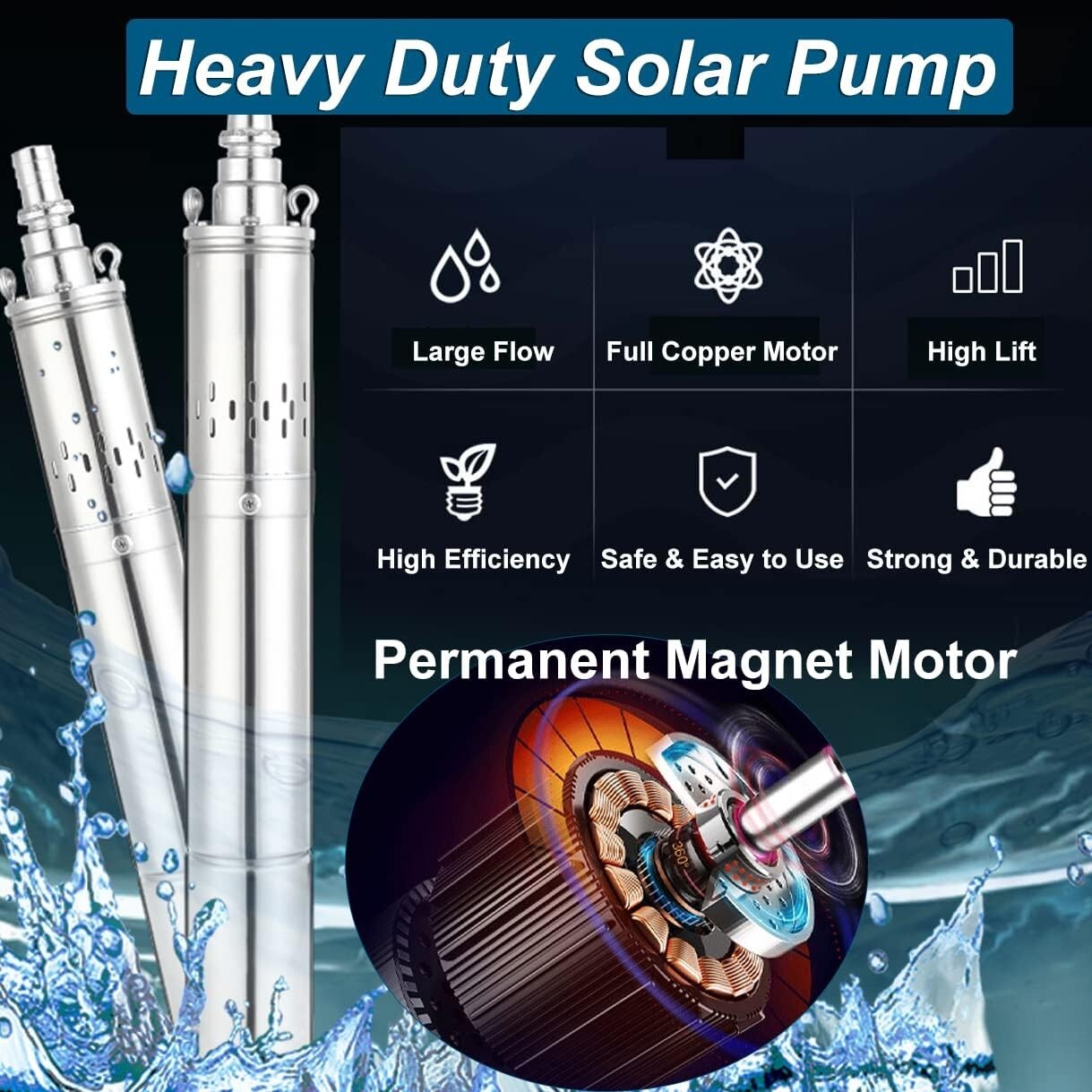 3" Solar Pump Submersible Pump Bore DC 48V 500W Deep Well Pump + MPPT Controller