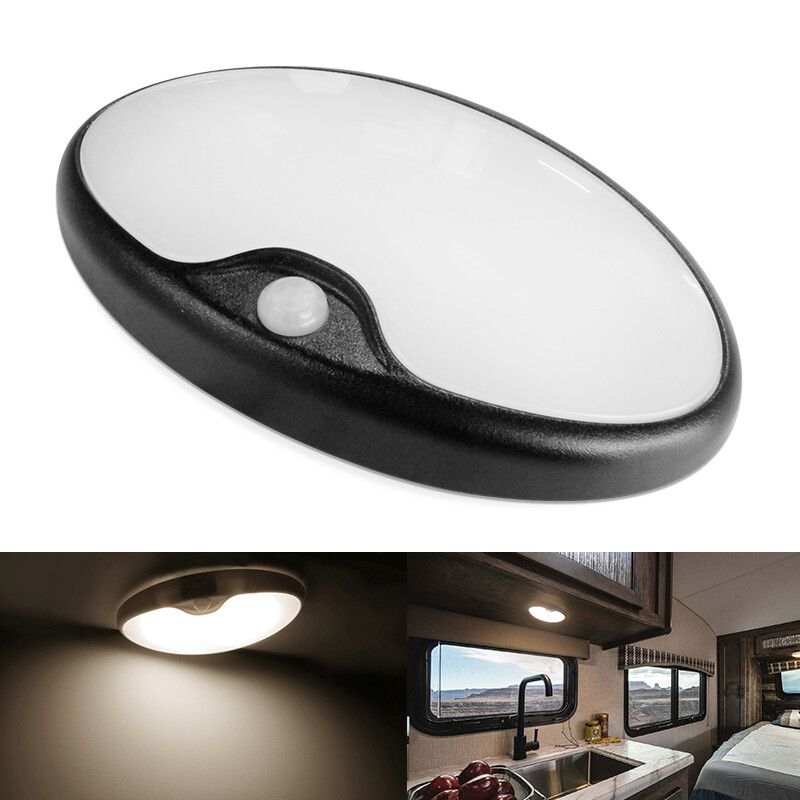 Black 12V LED Motion Sensor Light RV Boat Ceiling Down Light Fixture Switch UL