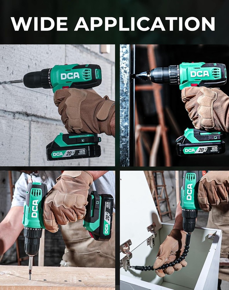 Cordless Drill Driver 20V Power Tool Kit Variable Speed Keyless Chuck Battery In