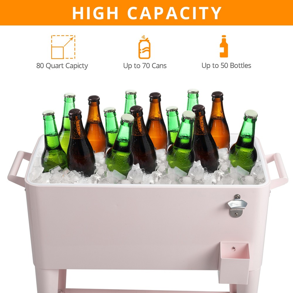 80QT Pink Patio Rolling Cooler