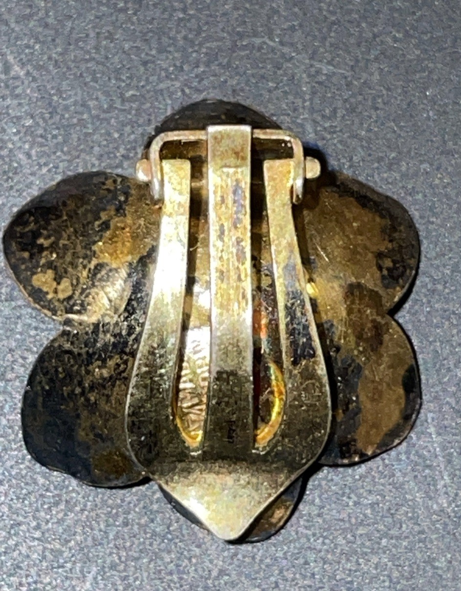 Antique 9253 Sterling Silver Hand-painted Broach And Earrings Norway