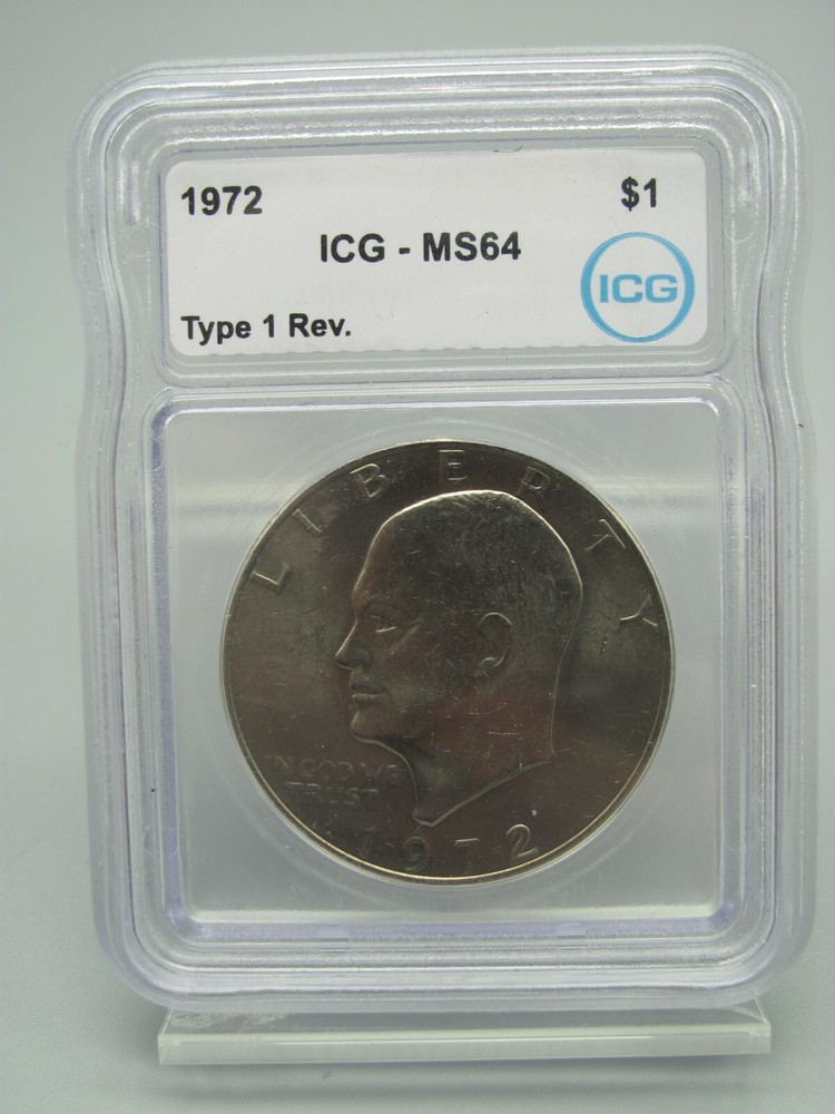 1972 Type 1 Reverse Eisenhower 'Ike' Dollar ICG MS 64