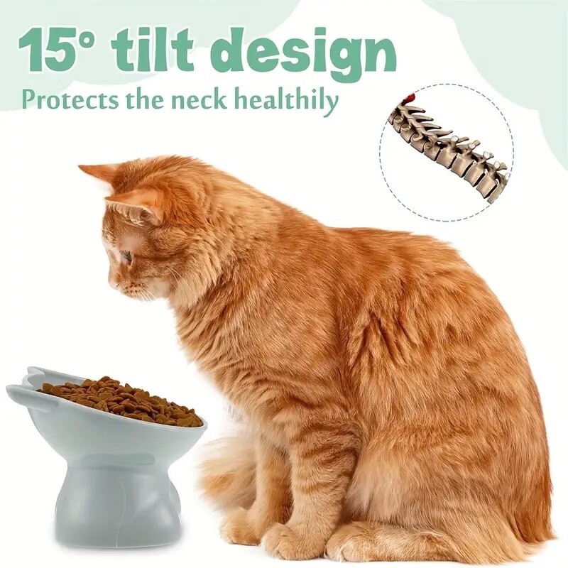 2pcs Raised Cat Bowl Elevated Cat Feeding Dish with Anti-Tip Design New