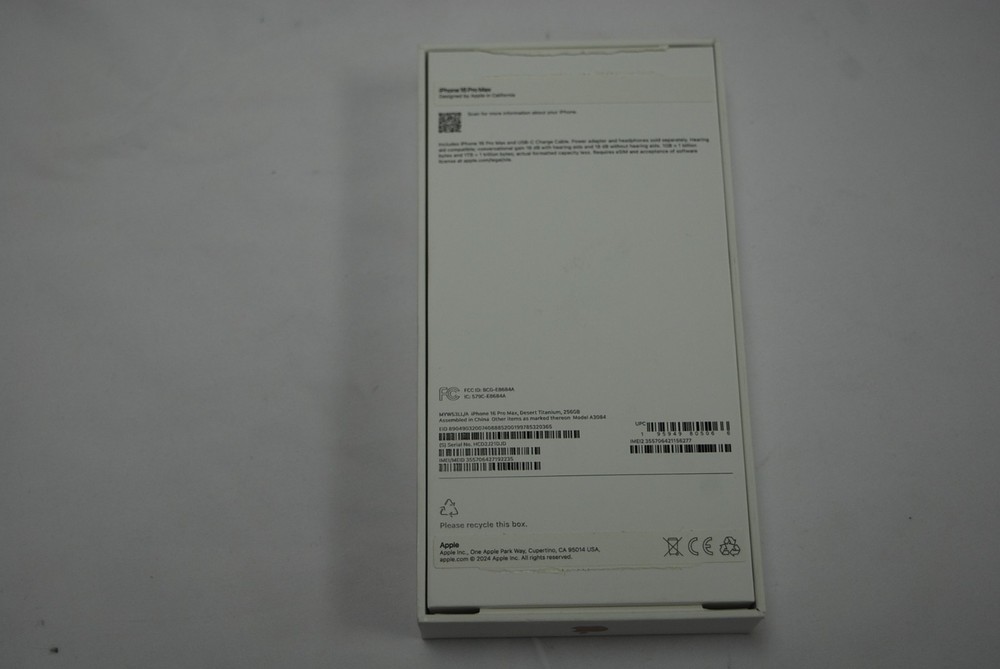 Empty Box Only Apple iPhone 16 Pro Max, Desert Titanium, 256GB, Empty Box Only