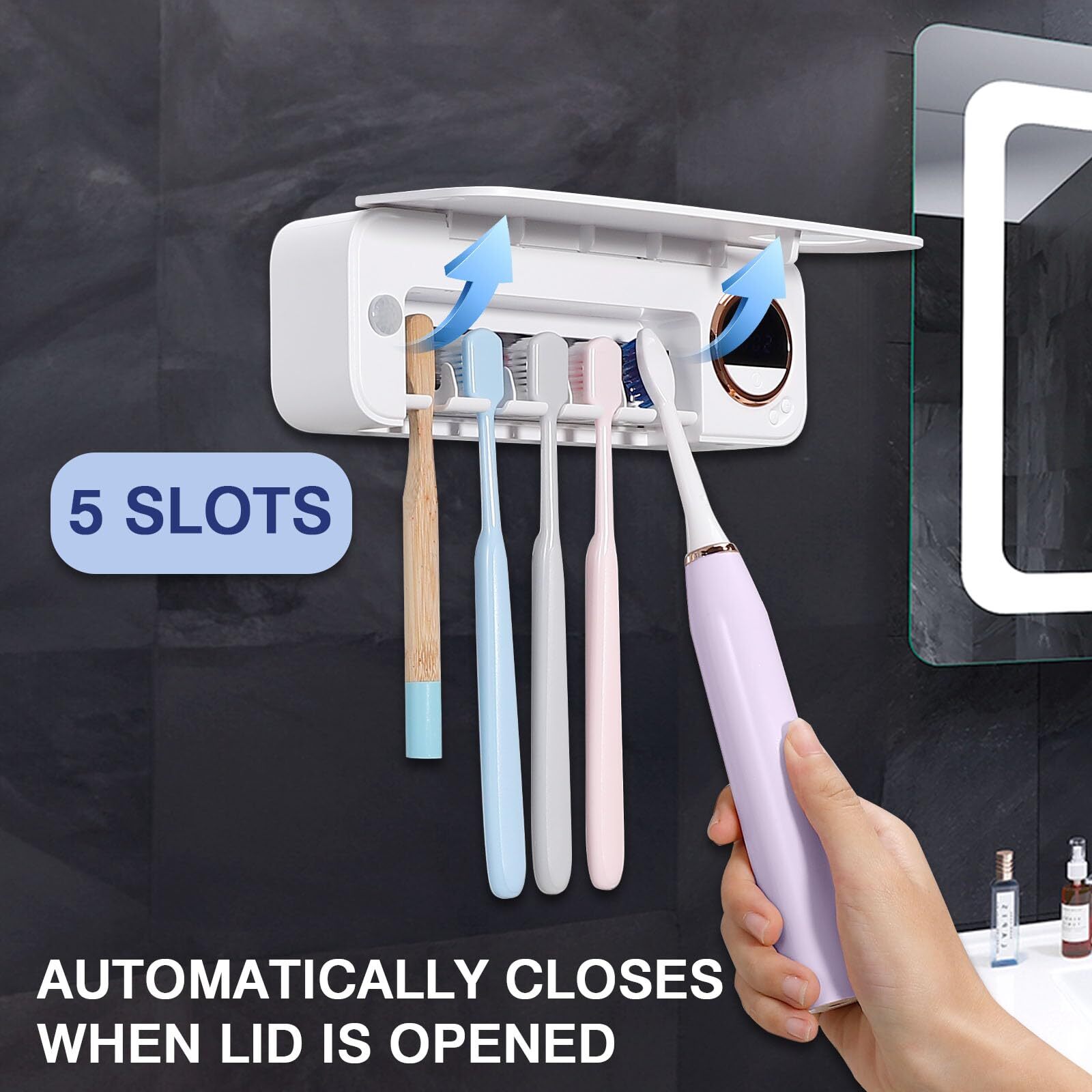 Smart Electric Toothbrush Holder Rechargeable Bathroom Holds 5 Toothbrushes