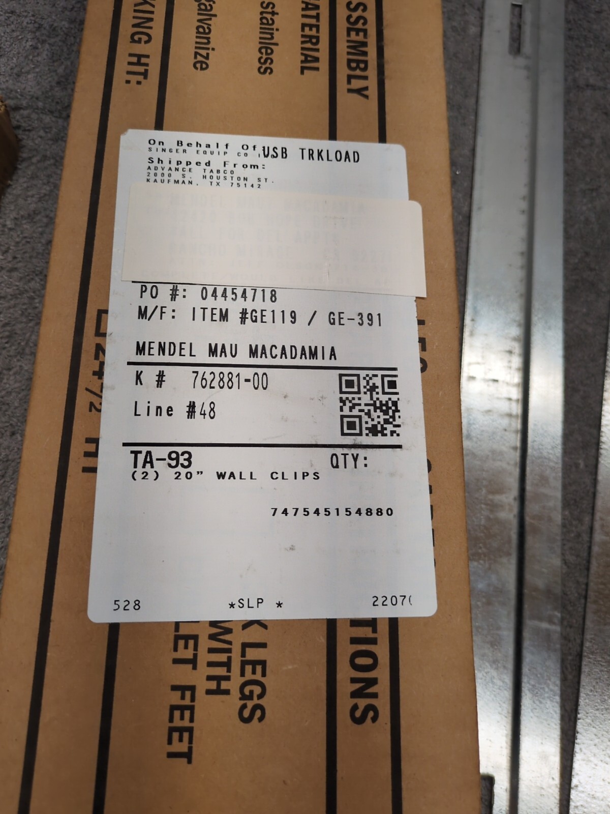 2 Advance Tabco K-397 Wall Clips Bracket for Turned Down Backsplashes TA-93 20"