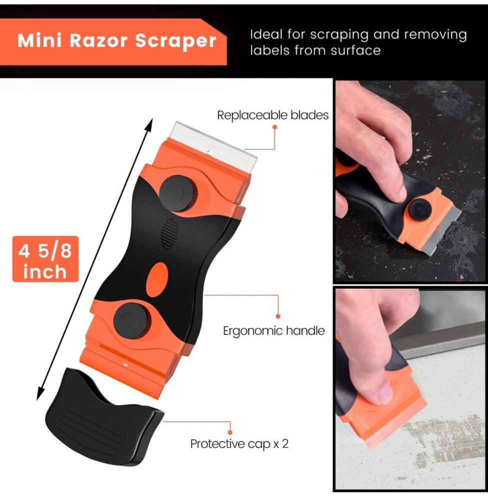 Razor Blade Scraper 2PC Tool Set For Removing Label Registration Sticker Decal