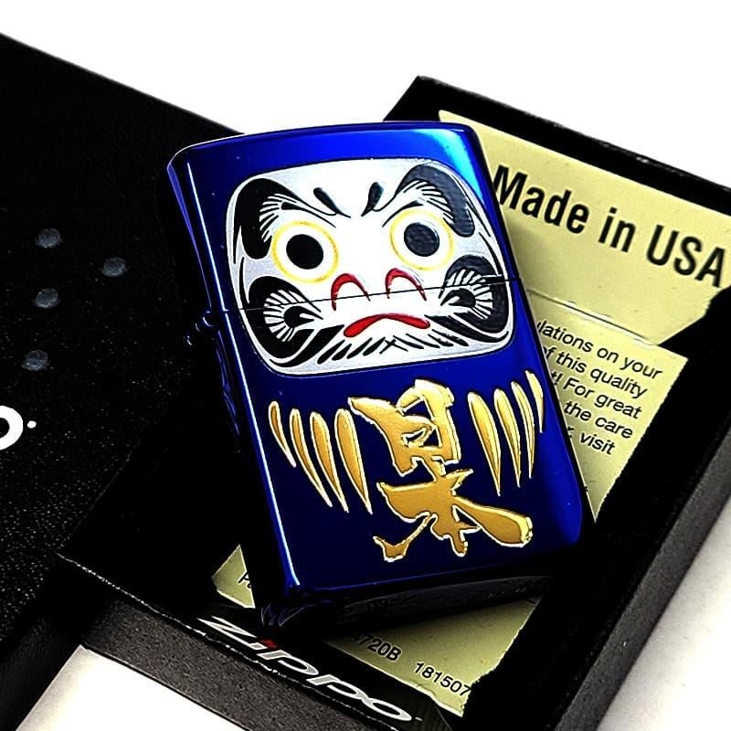 Zippo Metallic Daruma Ion Blue Etching One Sided Processing Lighter Regular