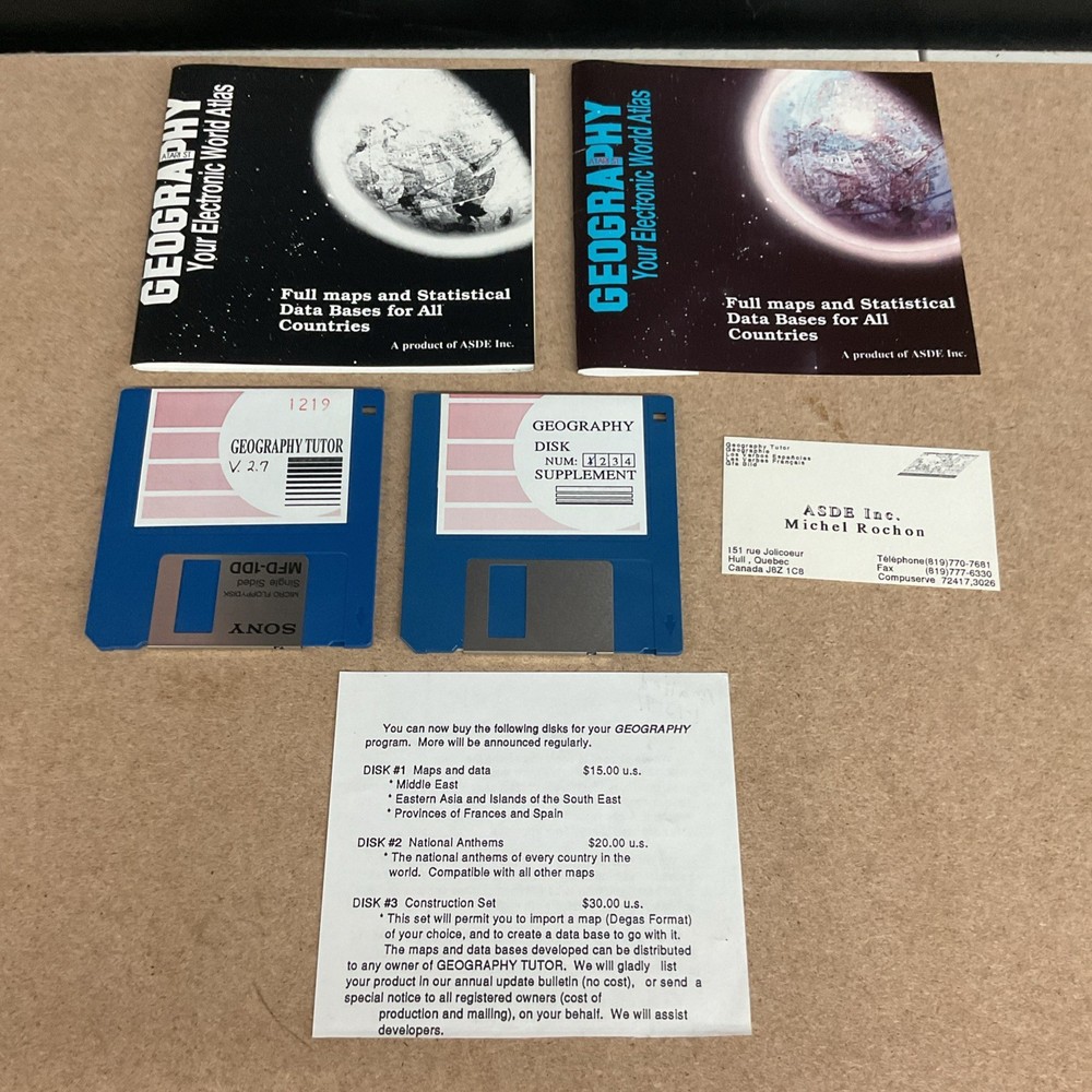 Geography Tutor Sony Micro Floppy Disk MFD-1DD Version 2.7 - No Box