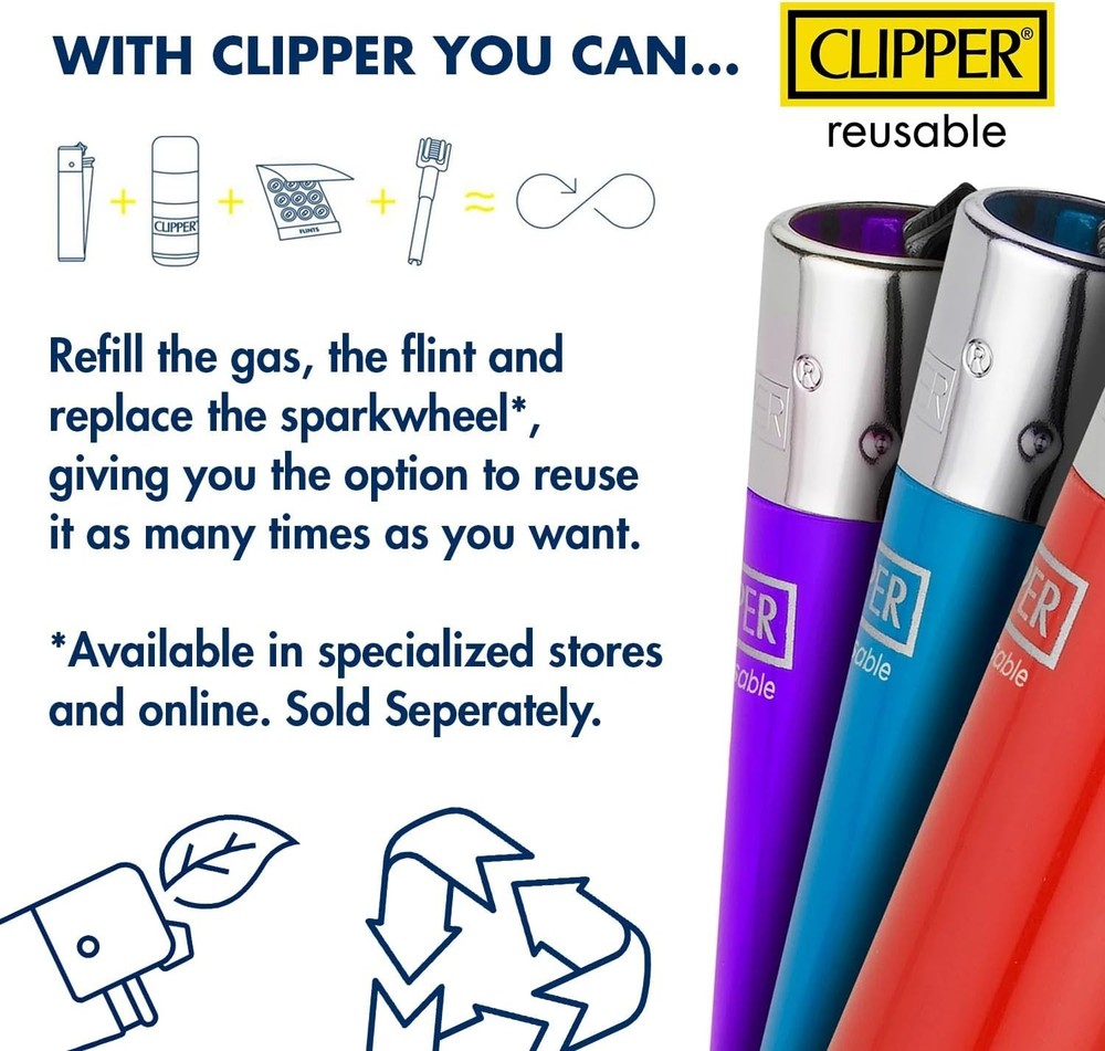 Clipper Metal Lighter - Refillable, Includes Case. Pilot Soul Butane Lighters
