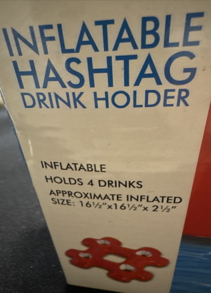 Inflatable Hashtag Pool Drink Holder Swimming Pool Float Holds 4 Drinks Red