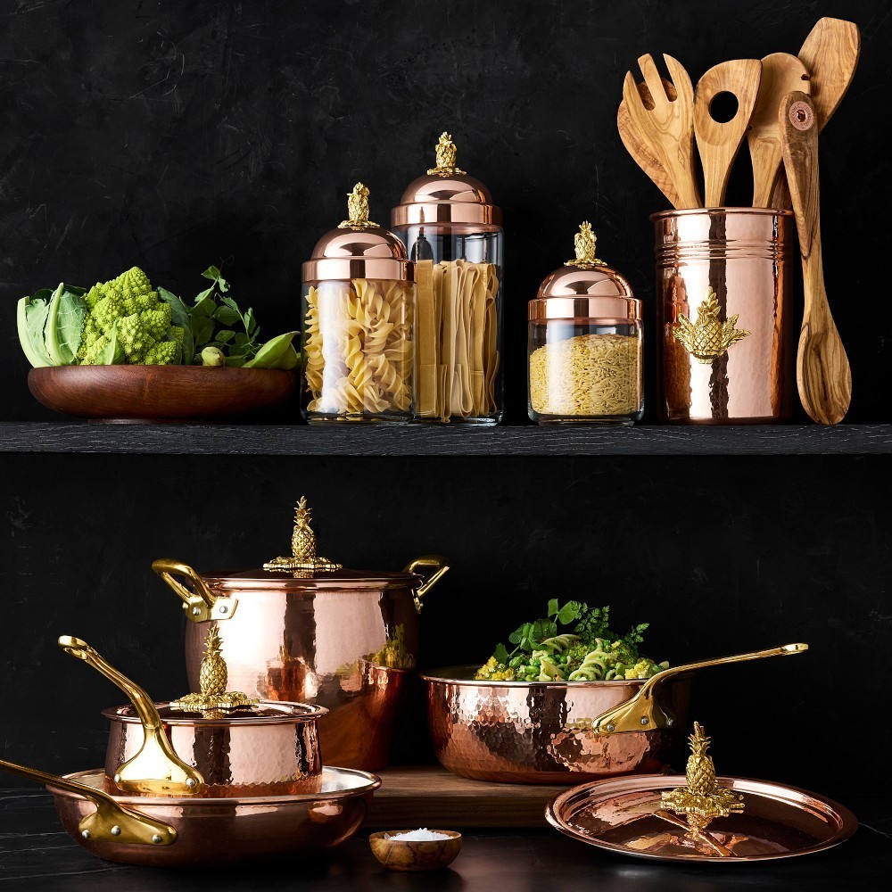 SALE OFF Ruffoni Historia Hammered Copper 14-Piece Cookware Set Pineapple Knob