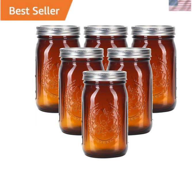 6 Pack Ball Amber Quart Mason Jars 32Oz Canning Glass Jars Fermenting Jam Lids